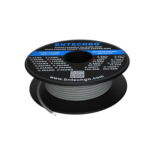 BNTECHGO 14 Gauge Silicone Wire Gray 50ft Stranded Tinned Copper Wire - color: Gray, size: silicone wire 50ft