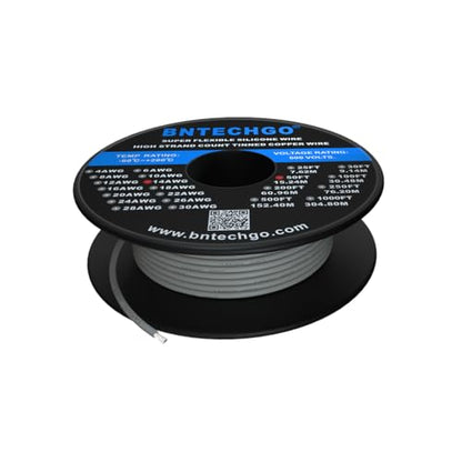 BNTECHGO 14 Gauge Silicone Wire Gray 50ft Stranded Tinned Copper Wire - color: Gray, size: silicone wire 50ft