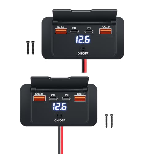 96W 12V USB Outlet Panel Wall Mount–Dual 36W PD & Dual QC3.0 18W Car USB Charger Socket, Waterproof Switch, Surface Mount for RV, Boat, Truck, ATV, Marine (2 Pack) - color: 2pack