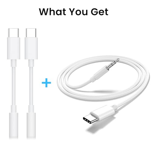 USB C to 3.5mm 오디오 어댑터 2팩 및 1.2m(4피트) Aux 코드, USB C to Aux 케이블 자동차 스테레오 헤드폰 잭 어댑터 아이폰 17/16/15, 삼성 S25 S24 S23, 픽셀, 아이패드, 맥북, 타입 C to 오디오 동글과 호환