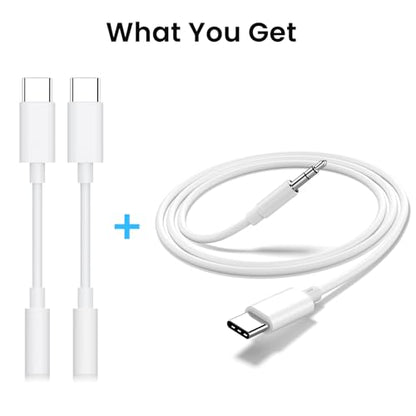 USB C to 3.5mm 오디오 어댑터 2팩 및 1.2m(4피트) Aux 코드, USB C to Aux 케이블 자동차 스테레오 헤드폰 잭 어댑터 아이폰 17/16/15, 삼성 S25 S24 S23, 픽셀, 아이패드, 맥북, 타입 C to 오디오 동글과 호환