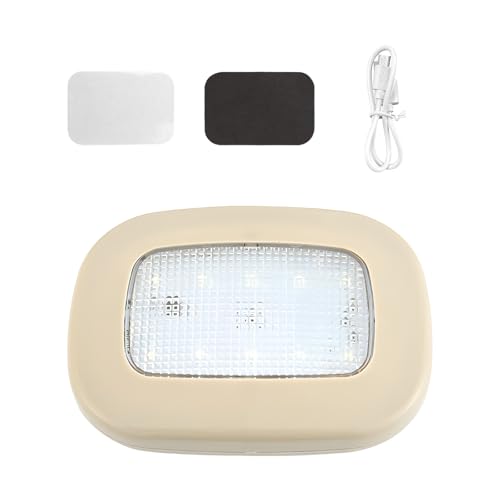 Magnetic Dome Light for Car, Press Switch Car Roof Reading Lamp 10LEDs Bright Light Fixture, USB Rechargeable Ceiling Lamp Interior Wireless Lighting Accessories for Most Vehicles (Beige) - color: Beige