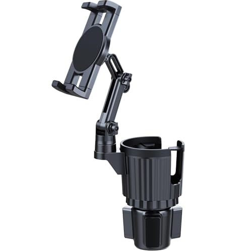2-in-1 Cup Holder Tablet Mount Expander, 15" Adjustable Arm & 360° Rotation Heavy Duty Car Tablet Holder for iPad iPhone Smartphones, Universal Fit for Most Bottles in Car SUV Truck