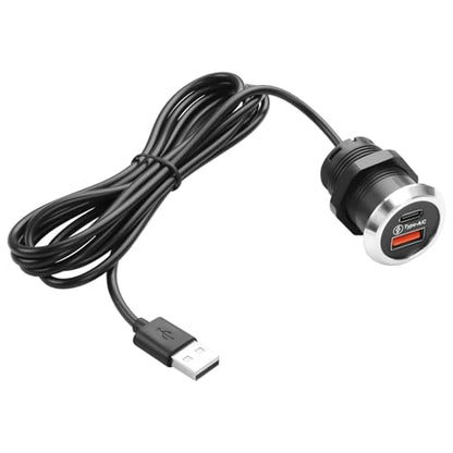 QIANRENON 2 in 1 USB & USB C Threaded Fixed Mount Charging Connector Cable USB2.0 Male to Type A + Type C Female Desktop Embedded Mount Adapter Cable 5V 2A, for Furniture/Office Desk, 1.5m/4.9ft
