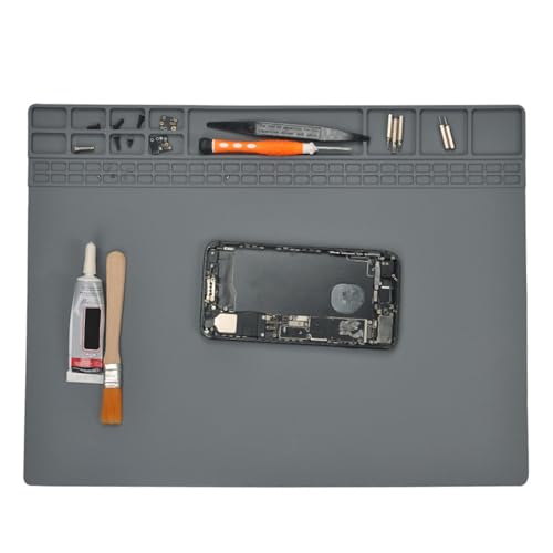 Silicone Repair Mat Non-Slip Workbench Pad for Soldering Heat Gun and Electronics Repair Anti-Static Desk Organizer for Watchmaker DIY and Phone Maintenance (Gray)