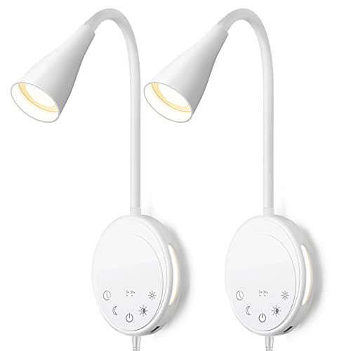 SANKEDOU LED Wall Mount Reading Light, Bedside Reading Lights, 5 Dimmable - color: White-2P