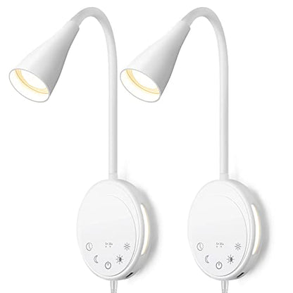 SANKEDOU LED Wall Mount Reading Light, Bedside Reading Lights, 5 Dimmable - color: White-2P