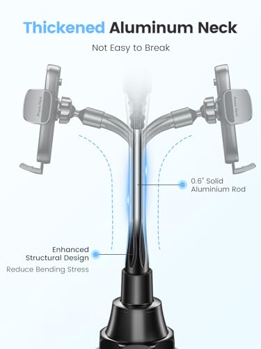 Car Phone Holder, Dual 360° Rotate Gooseneck Cup Holder Phone Mount for Car, Flexible Cell Phone Holder Car Compatible with iPhone 16 Pro Max/15/14/13/12/11, S25/S24/S23/S22, 4”-7” Phone
