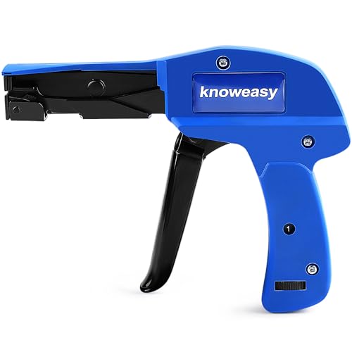 Cable Tie Gun,Knoweasy Fastening Cable Tie Tool,Die-Cast Steel Flush Cut Zip Tie Tool with Steel Handle for Nylon Cable,7 Inches Length Zip Tie Gun - color: Blue
