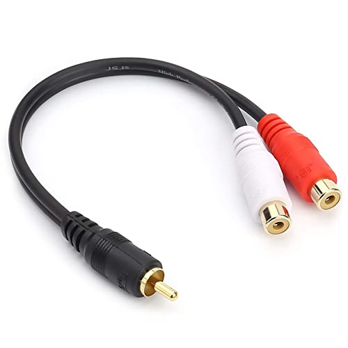 JSJ RCA Splitter Cable Male to 2 Female, 8 Inch Gold Plated OFC Y Adapter - size: RCA M - 2 RCA F/0.5FT