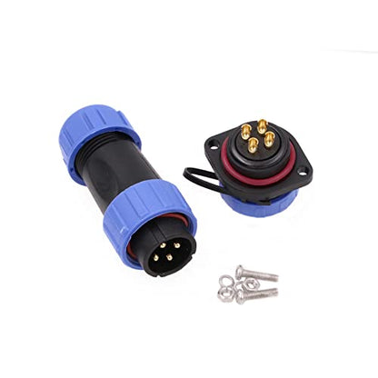 SP21 4 Pin Aviation Circular Waterproof Connector 30A Industrial Threaded Male Cable Plug and Female Screw-Mount Socket Gold-Plated Brass 11AWG for Indoor Outdoor LED Lighting - style: 4pin