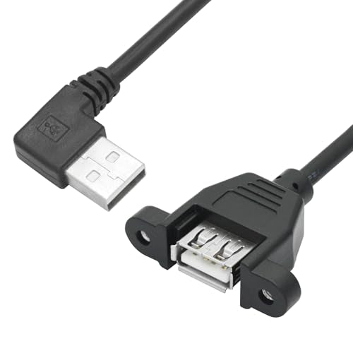 2Pcs 90 Degree USB A Panel Mount Extension Cable 2FT, Charging and Data - style: Left Angle USB A Male to Female Cable - 2FT