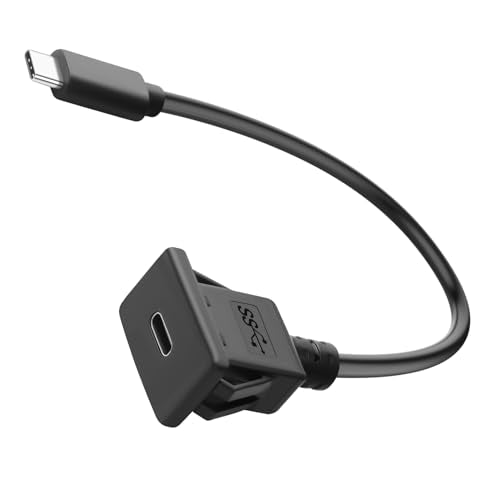 QIANRENON 10Gbps USB C 3.1 Snap in Mount Connector Short Cable PD60W USB Type C 3.1 Male to Female Embedded Fixed Mount Adapter Extension Cord 20V 3A Fast Charge, for Dashboard Desktop, 30cm/11.8in