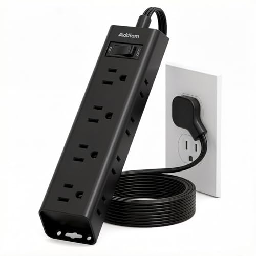 Power Strip Surge Protector with 12 Outlets, Flat Plug Extension Cord 6FT - color: Black, size: 6 Ft