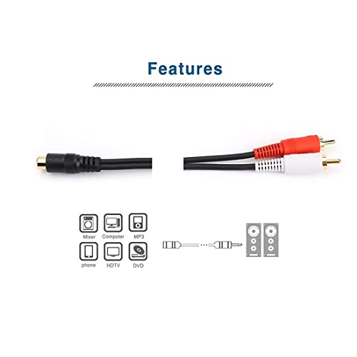 JSJ RCA Splitter Cable Female to 2 Male, 8 Inch Gold Plated OFC Y Adapter - size: RCA F - 2 RCA M/0.5FT