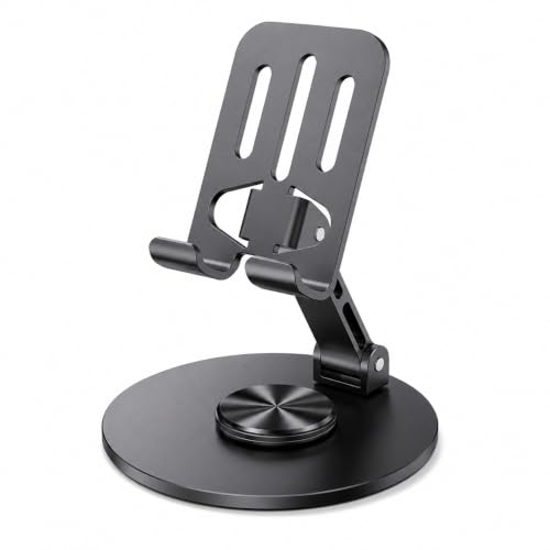 360° Rotating Full Metal Cell Phone Stand for Desk, Foldable Heavy Duty Mechanical Fidget Tablet Holder, Sturdy Desktop Mount for iPad Phone Live Streaming Gaming Office - color: BLACK