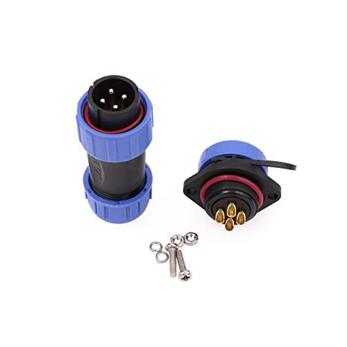 SP21 4 Pin Aviation Circular Waterproof Connector 30A Industrial Threaded Male Cable Plug and Female Screw-Mount Socket Gold-Plated Brass 11AWG for Indoor Outdoor LED Lighting - style: 4pin