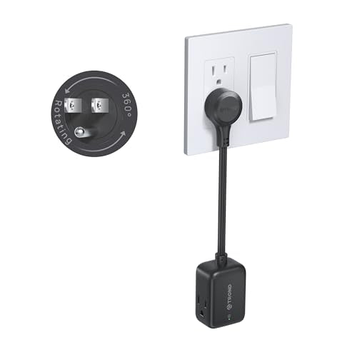 TROND Rotating Flat Plug Outlet Extender with 6 Inch Extension Cord, Black - color: Black, size: Rotating 3 Prong with 6 Inch Cord, 1 Pack