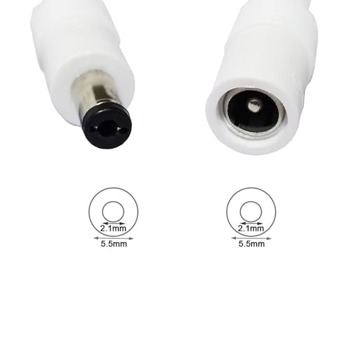 2pcs 1m 3.3ft DC Extension Cable 12V Extension Cord DC 5V-24V Power Cord 5.5mm x 2.1mm DC Jack Plug Adapter Male to Female for Car Monitor, CCTV Camera, LED Strip, etc., White