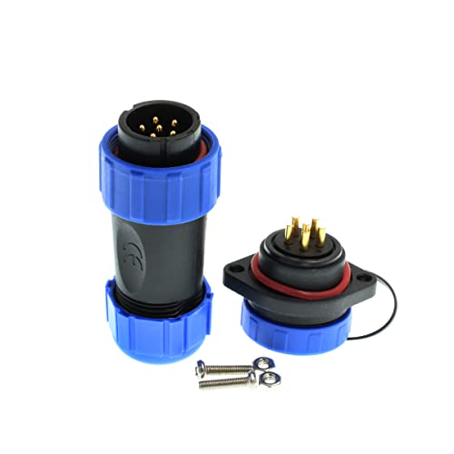 SP21 Circular Waterproof 6 Pin 15A Threaded Solder Panel Socket Plug 14AWG Male Female Quick Connection Dustproof Cap for Outdoor Security Cameras - style: 6pin