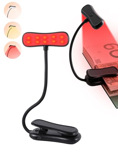 630nm Red Book Light for Reading at Night - Zero Blue Light, Dimmable Reading Lights for Books in Bed, LED Book Lamp Clip on, Gift for Students Parents Nurse Studying Travel [1 Pack]