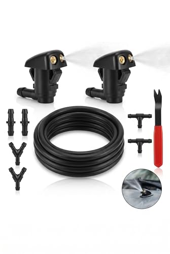 10 PCS Front Windshield Washer Nozzles Kit, Including Hose Sprayer, 6.6Ft Washer Hose with Three Types Connectors and Install Tool, Universal for Most Cars, SUVs, Trucks (Black)