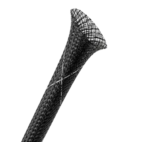 Kable Kontrol Flame Retardant PET Expandable Braided Sleeving 1-3/4” Inch ID 50 Feet Long - UL94 V0 Fire & Abrasion Resistant Flexible Sleeve Wire Management – Black with White Tracer - color: Black with White Tracer, size: 1.75 Inch - 50 Feet