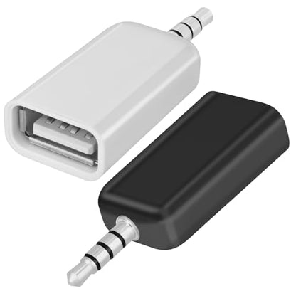 2 Pack AUX to USB Adapter, USB A Female to 3.5mm Male Audio Converter Jack Plug for USB Flash Drive U-Disk to Connect Car CD Player, Only Work for Car Auxiliary Port - Black+White