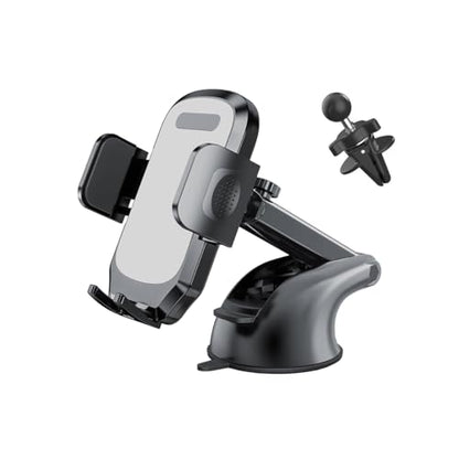 Car Phone Holder, 360° Adjustable Suction Cup Stable Vehicle Dashboard Cell Phone Mount with Air Vent Clamp, Hands Free Automotive Windshield Smartphone Holder, Universal Fit (Gray) - color: Gray