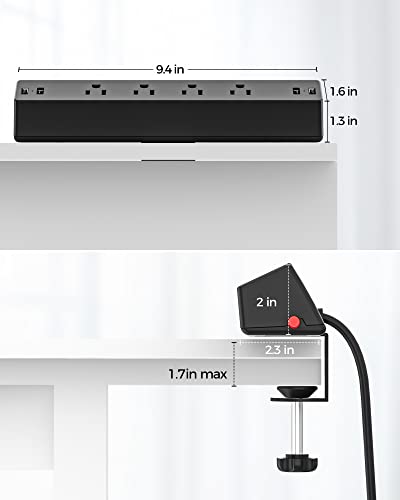 Desk Clamp Power Strip, Flat Plug Fast Charging Station, Desk Mount Surge Protector with PD 20W USB C Ports, Fit 1.7 inch Tabletop Edge Thick, Desktop Outlets for Home Office. (Pack of 2) - size: 6FT (Pack of 2)