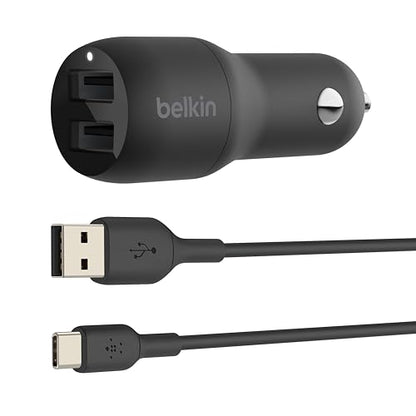 Belkin 24 Watt Dual USB Car Charger - 2 12W USB A Ports with Fast Charging for Apple iPhone 14, 14 Pro, 14 Pro Max, iPhone 13, 13 Pro, 13 Pro Max, Samsung Galaxy, AirPods & More - USB-C Charger - size: 24W (Pack of 2), style: Standalone