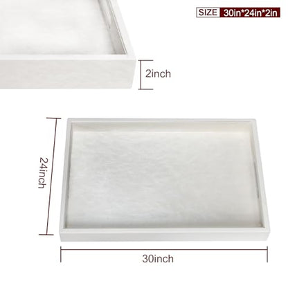 30 x 24 inches Rectangle Leather Ottoman Serving Tray with Hole Handles, Extra Large Modern Service Tray for Living Room, Coffee Table, Bed, Tea, Food, Countertop, Kitchen, Dinner, Picnic (White) - color: White, size: 30" x 24" x 2"
