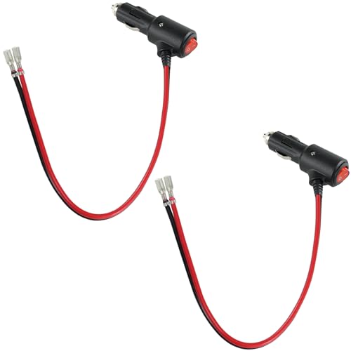 2PACK SPARKING 12volt Replacement Cigarette Lighter with Male Plug - 1FT 12Volt 15amp Lighter with On Off Switch, 16AWG 12v Plug with Lead for Car Cooler, Cb Radio, Air Compressor - size: 1FT-2PACK