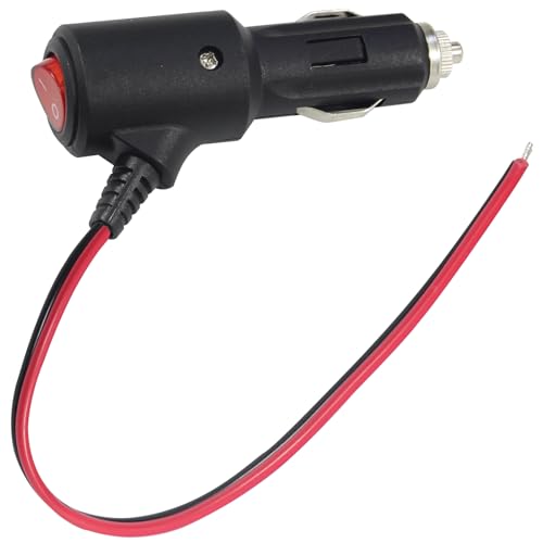 12Volt Replacement Cigarette Lighter Male Plug with On Off Switch - 1FT 12V Fused 15amp Cigarette Male Plug with 16gauge Leads, 12V DC Car Plug Replacement for Car Cooler,Cb Radio, Air Compressor - size: 1FT