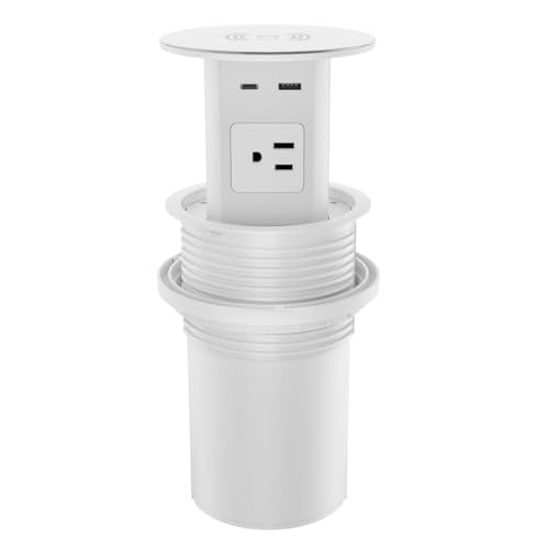 Pop up Outlet,4-inch Hole,4-AC,PD20W USB-C,6ft Cord,White - color: White