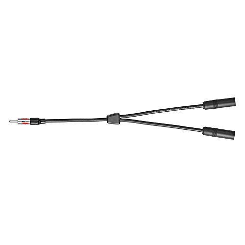 Bingfu Car FM AM Antenna Splitter Adapter Cable, DIN Male to 2 Female Connector for Vehicle Truck SUV Stereo Head Unit Receiver - DIN 1 to 2 Female Antenna Extension Adapter
