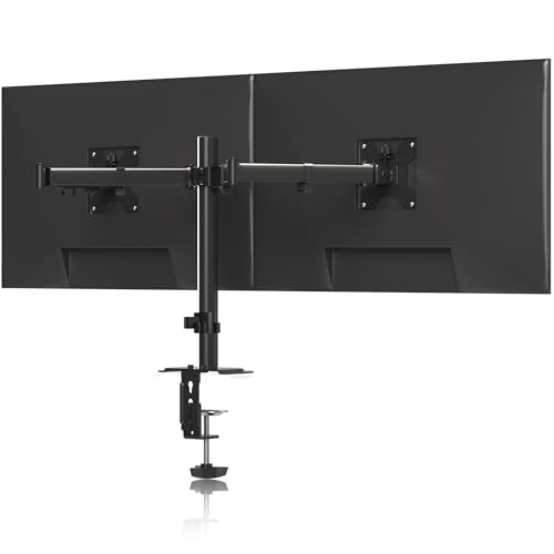 Pholiten Dual Monitor Mount for up to 42Inches, Supports 22 lbs Each - color: Black, size: Up to 42" Dual monitor mount