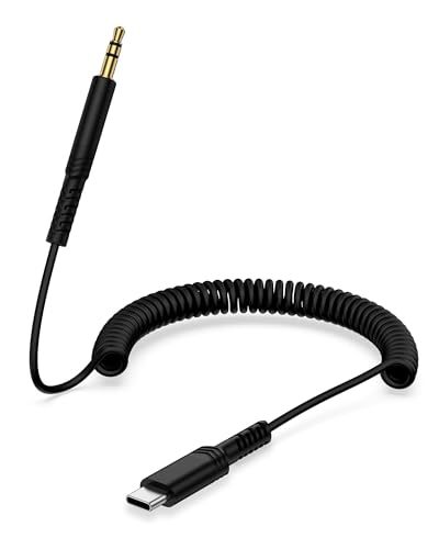 Coiled USB C to 3.5mm Audio Aux Jack Cable for iPhone, Car Play Aux Cord