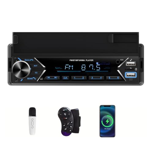 Single DIN Car Stereo Bluetooth Car Radio with FM/MP3/AUX Dual USB SWC Colorful Lights Phone Holder & Wireless MIC