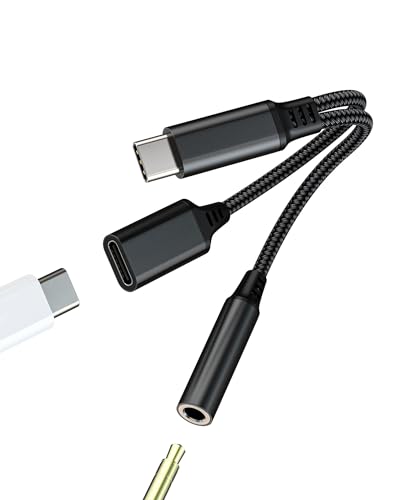 USB-C Headphone Adapter for iPhone 15 2 in 1 Charging Cable 3.5mm Audio Jack AUX Car Headphones Extension Accessory for Apple for iPhone 15 Pro Max Plus for ipad Pro Air Mini Compatible for Samsung