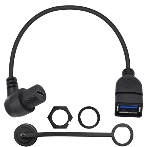 Duttek USB 3.0 to Type C Waterproof Extension Cable, Flush Mount, 1FT/30CM, for Car, Boat, Motorcycle - style: 90 Degree USB C Female to USB Female