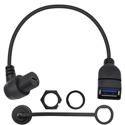 Duttek USB 3.0 to Type C Waterproof Extension Cable, Flush Mount, 1FT/30CM, for Car, Boat, Motorcycle - style: 90 Degree USB C Female to USB Female