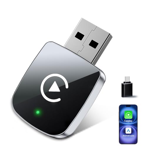 2026 Upgrade Wireless CarPlay Adapter for iPhone,2 in 1 for Apple Carplay and Android Auto Adapter,Convert Wired to Wireless, Plug & Play Mini CarPlay USB to USB-C/Type-C, Stable Control & No Delay