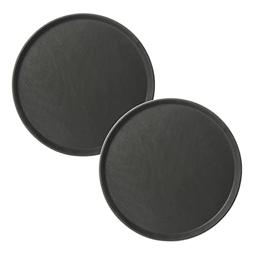 CURTA 2-Pack Restaurant Grade Non-Slip Tray, NSF, 14 Inch, Plastic Rubber Lined Round Serving Tray, Black - color: Black-round, size: 14 Inch