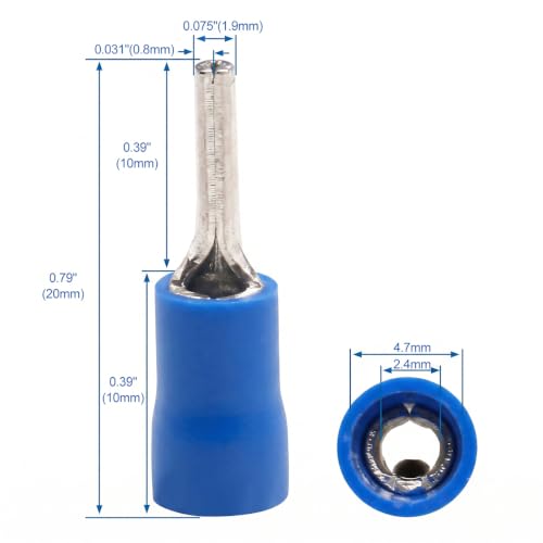 BAOMIAN 100-Pack 16-14 AWG Wire Pin Connectors, Blue Insulated Terminals - size: 16-14 AWG