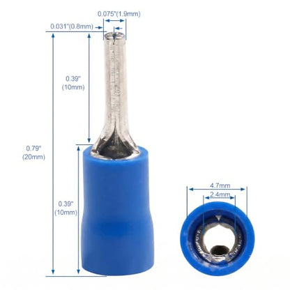 BAOMIAN 100-Pack 16-14 AWG Wire Pin Connectors, Blue Insulated Terminals - size: 16-14 AWG