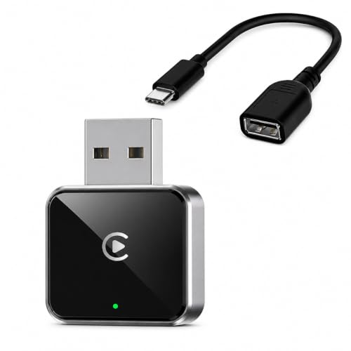 Wireless CarPlay Adapter for iPhone, Converts Factory Wired CarPlay to Wireless, 5 GHz Plug-and-Play Dongle, USB-A and USB-C, iOS 10+