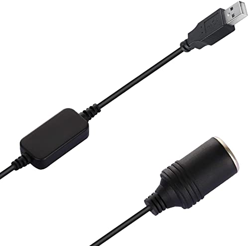 USB A Male to 12V Car Cigarette Lighter Socket Female Converter for GPS Dashcam and More-Black (0.3M/1Ft) - size: 0.3M/1Ft