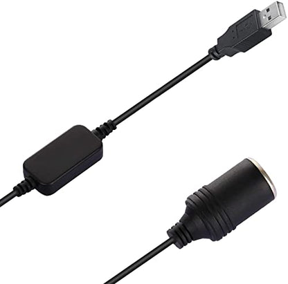 USB A Male to 12V Car Cigarette Lighter Socket Female Converter for GPS Dashcam and More-Black (0.6M/2Ft) - size: 0.6M/2Ft