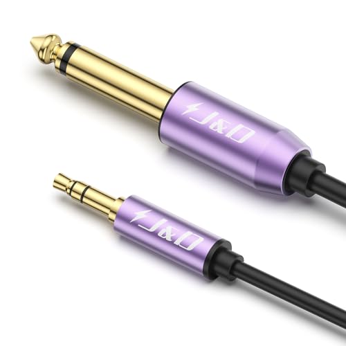 J&D 6.35mm TS to 3.5mm TRS Cable, Heavy Duty Gold-Plated Purple 1/4 inch Male to 1/8 inch Male Mono Interconnect Stereo Aux Jack Adapter Cable, 6.6 Feet - size: 6.6 Feet